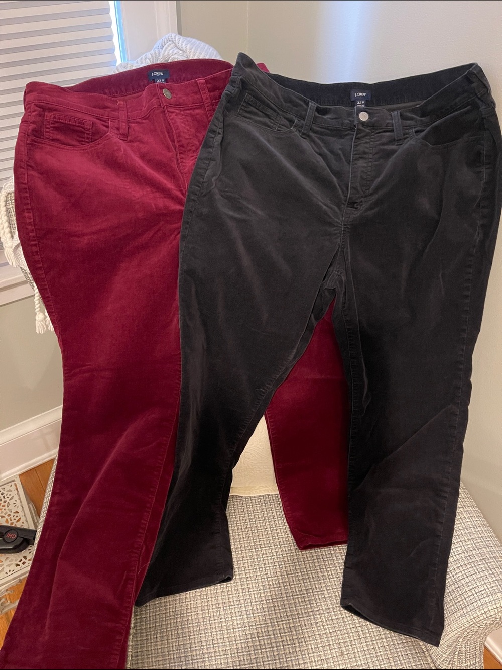 TWO PAIRS: J. Crew Straight-Leg Corduroy Pants in Black and Burgundy